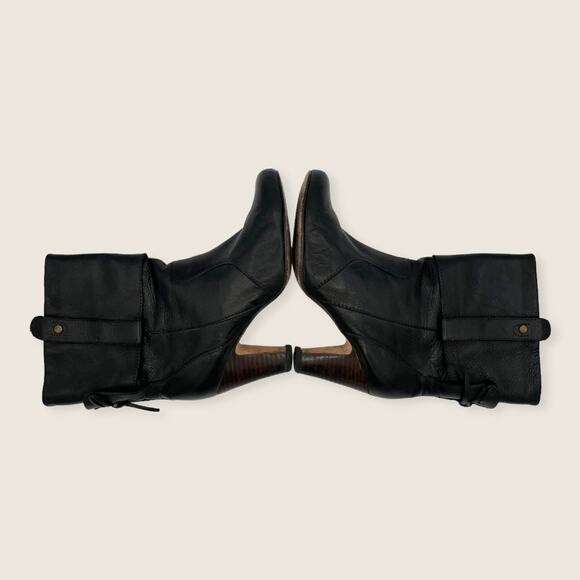 Dolce Vita Black Leather Bow Faux Fold Over 3" Stacked Heel Ankle Boots 6.5 - Picture 4 of 7